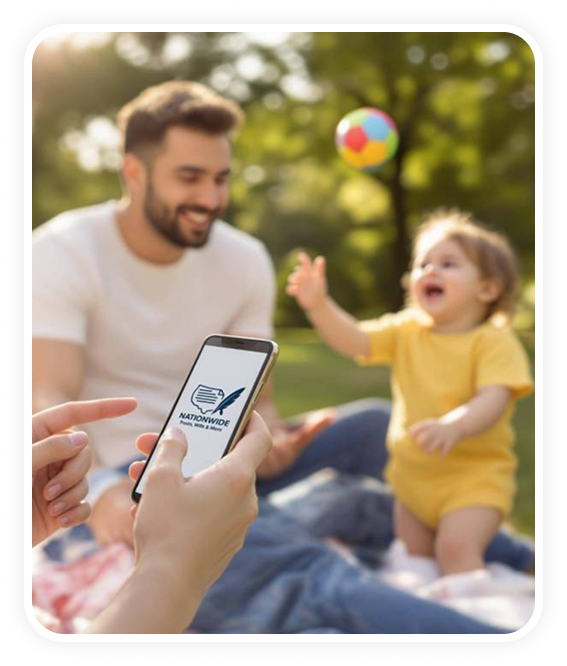 A parent and child in a park, planning their family's future with Wise Legacy